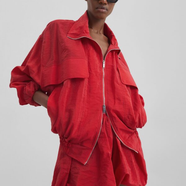 The Frankie Shop Alina Bubble Hem Shorts - Red - Oversized Minimalist Shorts in Red - Shop at Coveti