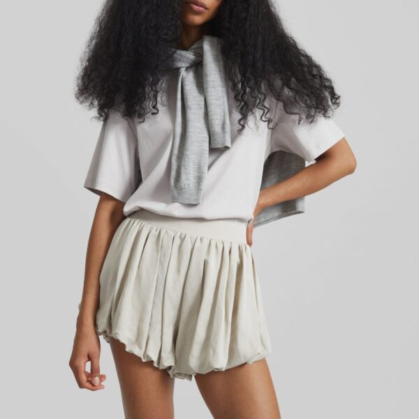The Frankie Shop Alina Linen Bubble Hem Shorts - Light Beige - Oversized Minimalist Shorts in Beige - Shop at Coveti
