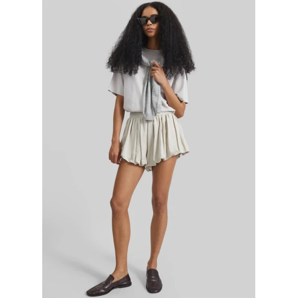 The Frankie Shop Alina Linen Bubble Hem Shorts – Light Beige, view 3