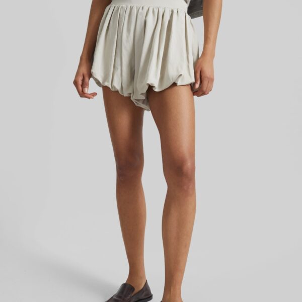 The Frankie Shop Alina Linen Bubble Hem Shorts - Light Beige - Oversized Minimalist Shorts in Beige - Shop at Coveti