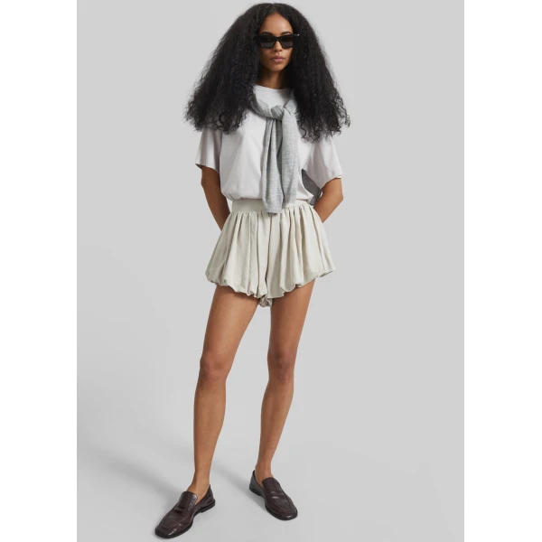 The Frankie Shop Alina Linen Bubble Hem Shorts – Light Beige, view 6