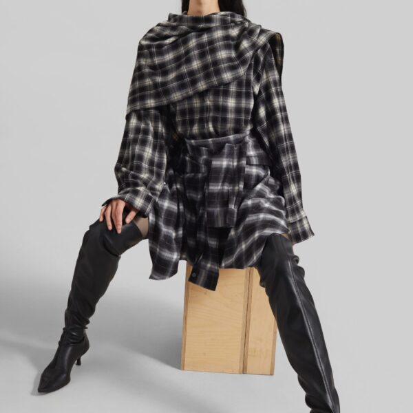 The Frankie Shop Alix Tie Skirt - Black Plaid - Oversized Minimalist Skirts in Multicolour - Shop at Coveti