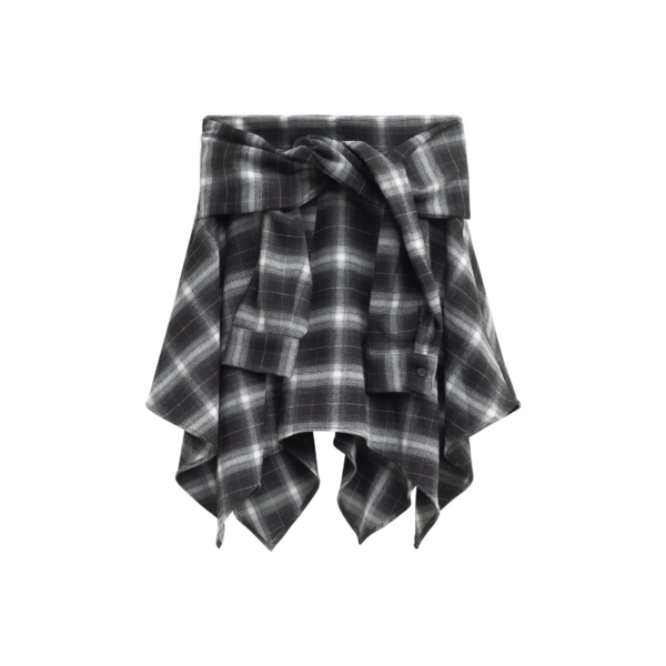 The Frankie Shop Alix Tie Skirt - Black Plaid - Oversized Minimalist Skirts in Multicolour - Shop at Coveti