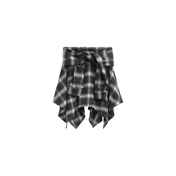 The Frankie Shop Alix Tie Skirt - Black Plaid - Oversized Minimalist Skirts in Multicolour - Shop at Coveti