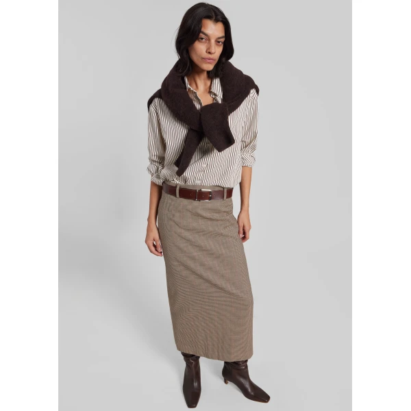 The Frankie Shop Alrose Houndstooth Midi Skirt – Beige, view 6