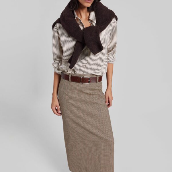 The Frankie Shop Alrose Houndstooth Midi Skirt - Beige - Oversized Minimalist Skirts in Beige - Shop at Coveti