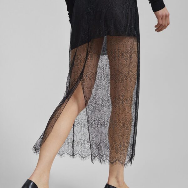 The Frankie Shop Alrose Lace Midi Skirt - Black - Oversized Minimalist Skirts in Black - Shop at Coveti