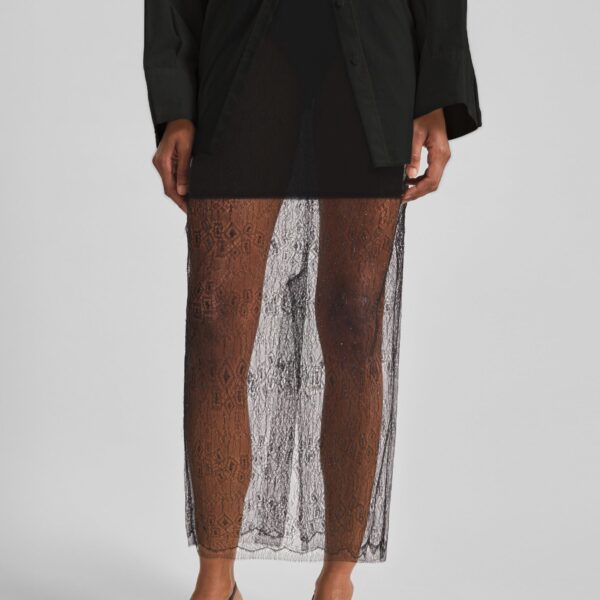 The Frankie Shop Alrose Lace Midi Skirt - Black - Oversized Minimalist Skirts in Black - Shop at Coveti