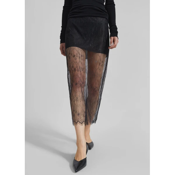 The Frankie Shop Alrose Lace Midi Skirt – Black, view 5