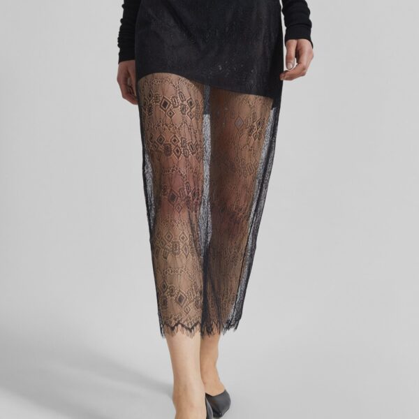 The Frankie Shop Alrose Lace Midi Skirt - Black - Oversized Minimalist Skirts in Black - Shop at Coveti