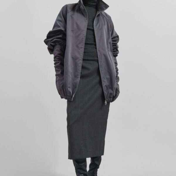 The Frankie Shop Alrose Midi Skirt - Dark Grey Melange - Oversized Minimalist Skirts in Grey - Shop at Coveti