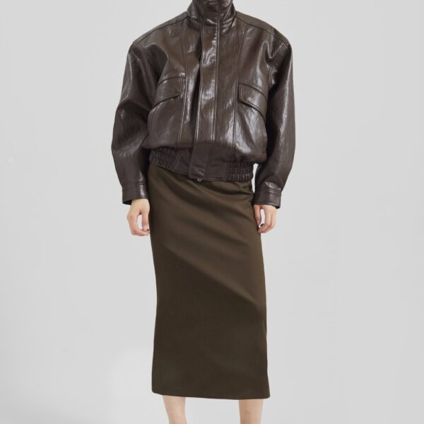 The Frankie Shop Alrose Midi Skirt - Mocha - Oversized Minimalist Skirts in Beige - Shop at Coveti