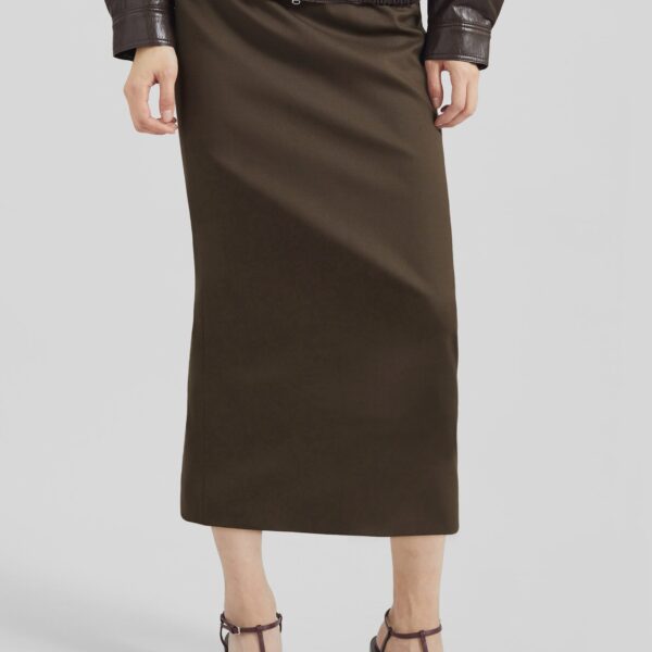The Frankie Shop Alrose Midi Skirt - Mocha - Oversized Minimalist Skirts in Beige - Shop at Coveti