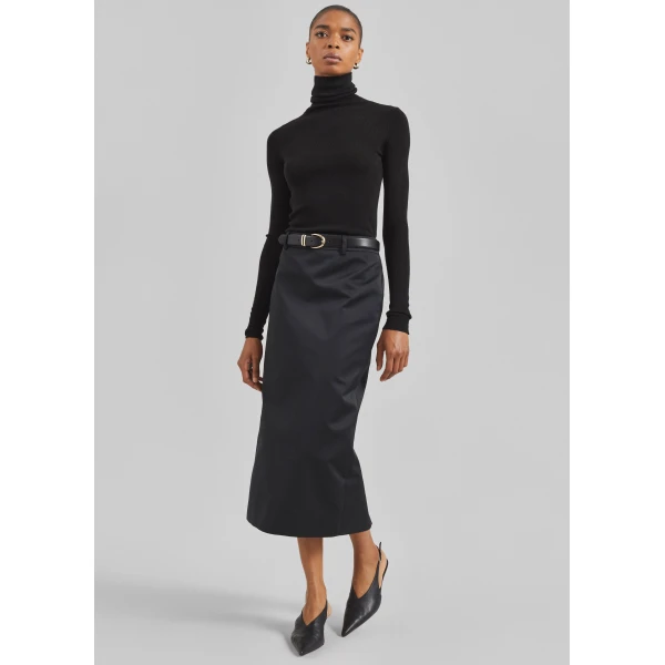 The Frankie Shop Alrose Satin Midi Skirt – Black, view 2