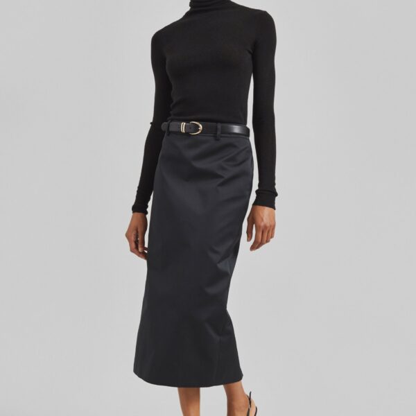The Frankie Shop Alrose Satin Midi Skirt - Black - Oversized Minimalist Skirts in Black - Shop at Coveti