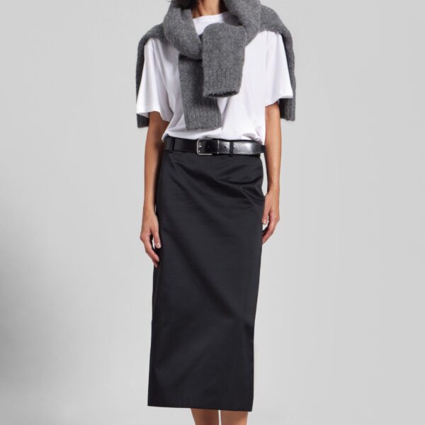 The Frankie Shop Alrose Satin Midi Skirt - Black - Oversized Minimalist Skirts in Black - Shop at Coveti