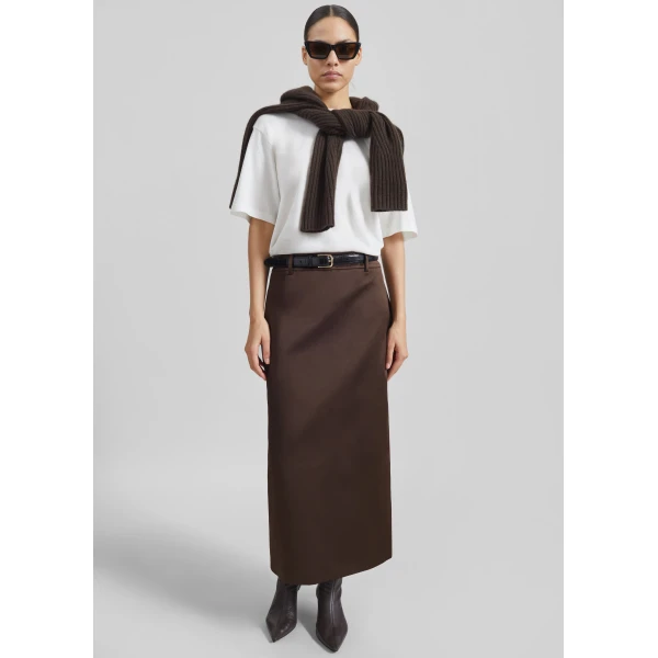 The Frankie Shop Alrose Satin Midi Skirt – Brown, view 2