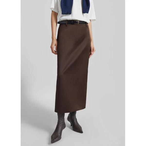 The Frankie Shop Alrose Satin Midi Skirt – Brown, view 3