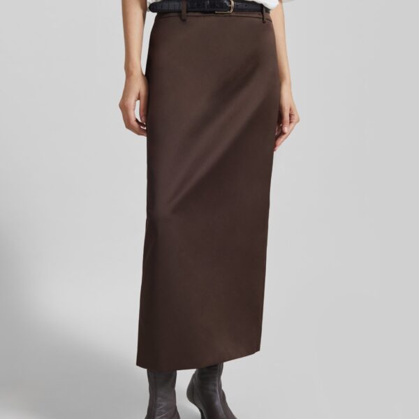 The Frankie Shop Alrose Satin Midi Skirt - Brown - Oversized Minimalist Skirts in Beige - Shop at Coveti