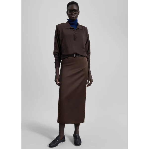 The Frankie Shop Alrose Satin Midi Skirt – Brown, view 5
