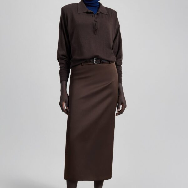 The Frankie Shop Alrose Satin Midi Skirt - Brown - Oversized Minimalist Skirts in Beige - Shop at Coveti