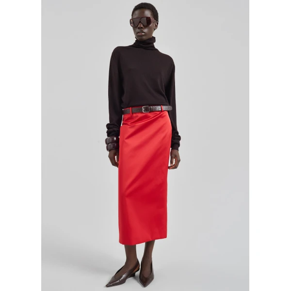 The Frankie Shop Alrose Satin Midi Skirt – Red, view 2