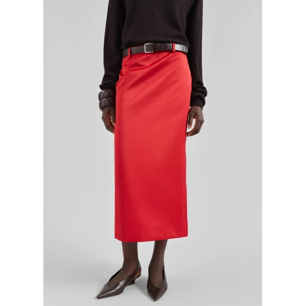 The Frankie Shop Alrose Satin Midi Skirt – Red, view 4