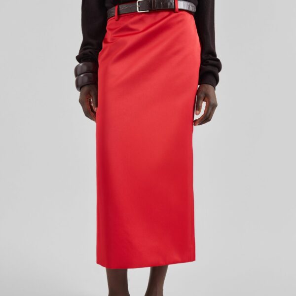 The Frankie Shop Alrose Satin Midi Skirt - Red - Oversized Minimalist Skirts in Red - Shop at Coveti