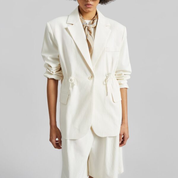 The Frankie Shop Altea Drawstring Blazer - Ivory - Oversized Minimalist Jackets in Ivory - Shop at Coveti