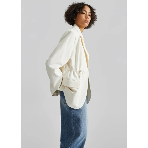 The Frankie Shop Altea Drawstring Blazer – Ivory, view 6