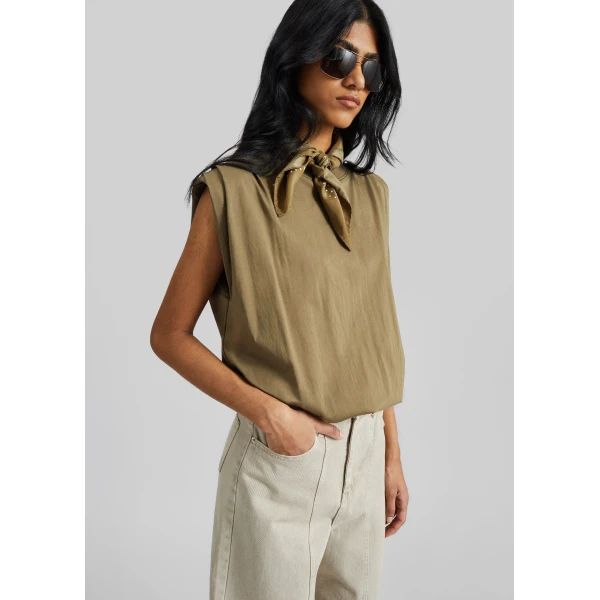 The Frankie Shop Alvor Padded Balloon Top – Olive, view 2
