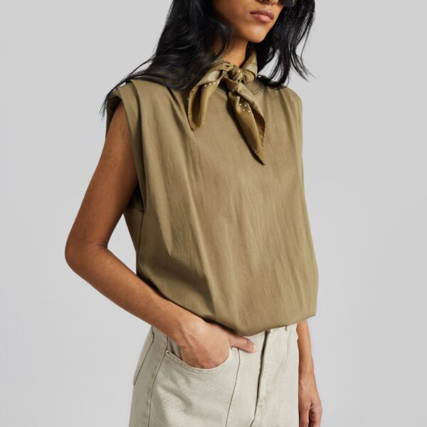 The Frankie Shop Alvor Padded Balloon Top - Olive - Oversized Minimalist Tops in Green - Shop at Coveti