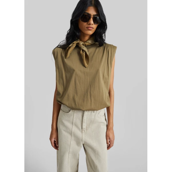 The Frankie Shop Alvor Padded Balloon Top – Olive, view 3
