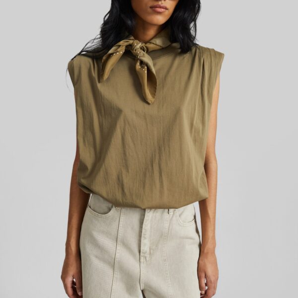 The Frankie Shop Alvor Padded Balloon Top - Olive - Oversized Minimalist Tops in Green - Shop at Coveti