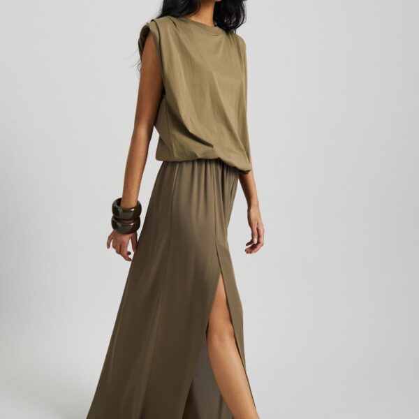 The Frankie Shop Alvor Padded Balloon Top - Olive - Oversized Minimalist Tops in Green - Shop at Coveti