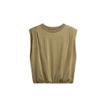 The Frankie Shop Alvor Padded Balloon Top - Olive - Oversized Minimalist Tops in Green - Shop at Coveti