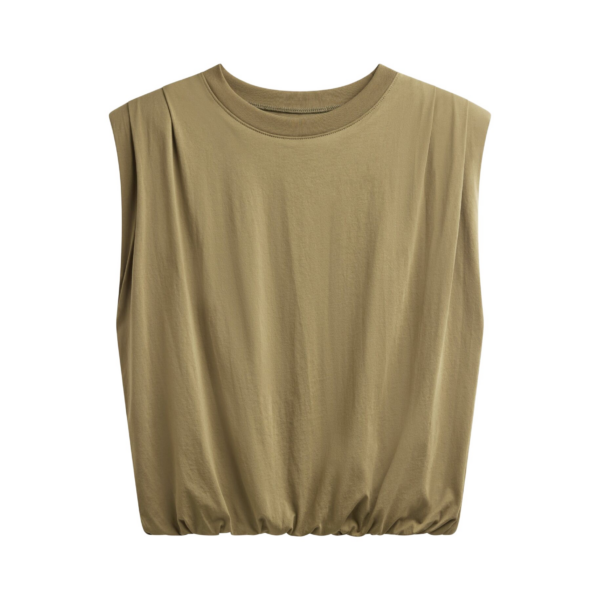 The Frankie Shop Alvor Padded Balloon Top - Olive - Oversized Minimalist Tops in Green - Shop at Coveti