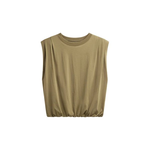 The Frankie Shop Alvor Padded Balloon Top - Olive - Oversized Minimalist Tops in Green - Shop at Coveti
