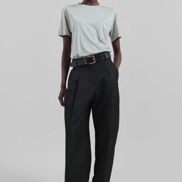 The Frankie Shop Amal Fluid Tee - Grey Melange - Oversized Minimalist Tops in Grey - Shop at Coveti