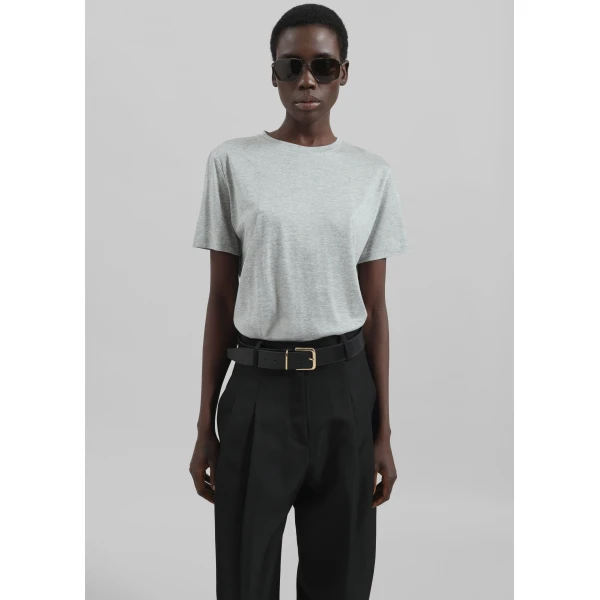 The Frankie Shop Amal Fluid Tee – Grey Melange Top, view 3