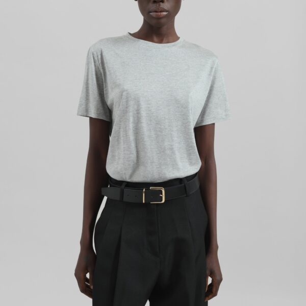 The Frankie Shop Amal Fluid Tee - Grey Melange - Oversized Minimalist Tops in Grey - Shop at Coveti