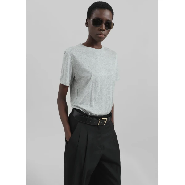 The Frankie Shop Amal Fluid Tee – Grey Melange Top, view 4