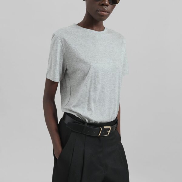 The Frankie Shop Amal Fluid Tee - Grey Melange - Oversized Minimalist Tops in Grey - Shop at Coveti