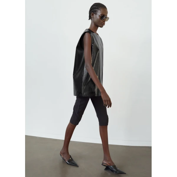 The Frankie Shop Amaris Crackled Faux Leather Tank Top – Black, view 2