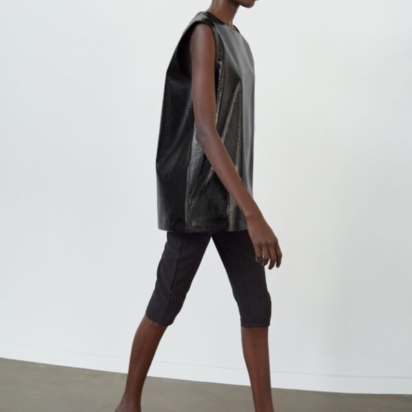 The Frankie Shop Amaris Crackled Faux Leather Tank Top - Black - Oversized Minimalist Tops in Black - Shop at Coveti