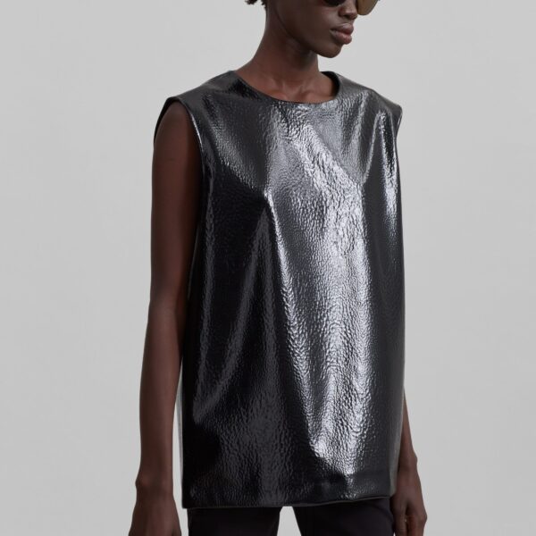 The Frankie Shop Amaris Crackled Faux Leather Tank Top - Black - Oversized Minimalist Tops in Black - Shop at Coveti