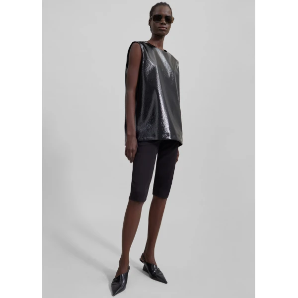 The Frankie Shop Amaris Crackled Faux Leather Tank Top – Black, view 4