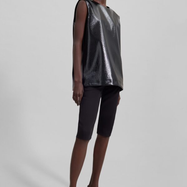 The Frankie Shop Amaris Crackled Faux Leather Tank Top - Black - Oversized Minimalist Tops in Black - Shop at Coveti