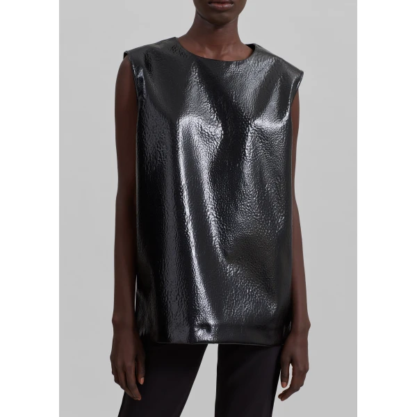 The Frankie Shop Amaris Crackled Faux Leather Tank Top – Black, view 5