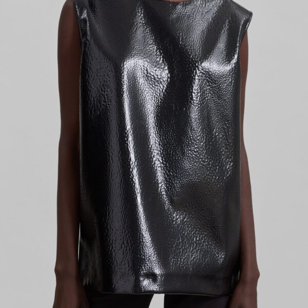 The Frankie Shop Amaris Crackled Faux Leather Tank Top - Black - Oversized Minimalist Tops in Black - Shop at Coveti